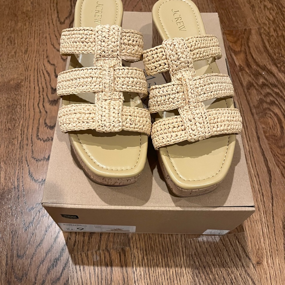 J. Crew Caged Platform Wedges Raffia Sandal Size 9 NWT - Picture 2 of 9